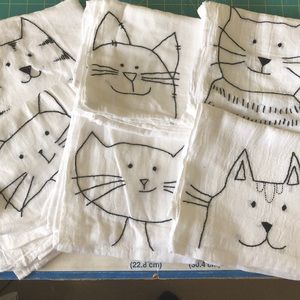 Set of 6 Flour Sack Hand Embroidered Dish Towels